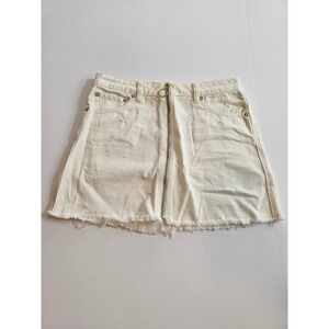 Free People We The Free Denim Mini Skirt 27 Ivory Distressed Zip Front